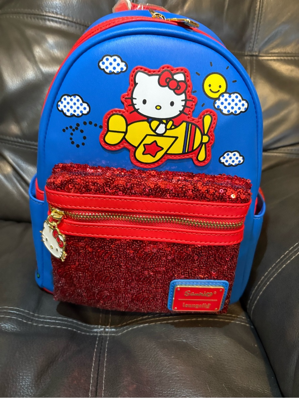 Loungefly Blue and Red Hello Kitty Sequin  Backpack